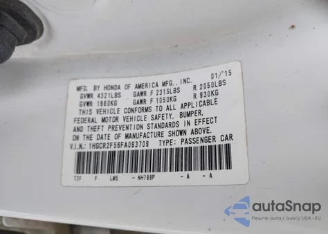 2015 Honda Accord Sport from USA, damaged, VIN 1HGCR2F56FA093709